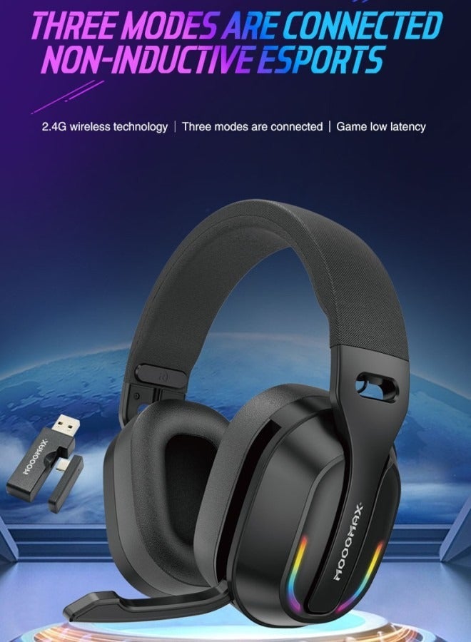 موجماكس سماعه قيمنق لاسلكية بتردد 2.4 هرتز لمدى اتصال بعد. سماعات قيمنق بميكرفون مدمج قابل للاخفاء. سماعة قيمنق بصوت هيفي ومحيطي عالي الحساسية. سماعه راس لاسلكيه بحجم خفيف ومريح في اللبس. سماعه محيطيه بساعات عمل حتى 25 ساعة. سماعات العاب بثلاث اوضاع تشغيل وبمستقبلين (تايب سي& يو اس بي). سماعات راس بلوتوث باحدث اصدارات بلوتوث 5.4. سماعه بي سي، سماعات بلايستيشن، سماعة سوني، سماعة جوال وغيرها العديد من الاجهزة المتوافقة. - Image 2